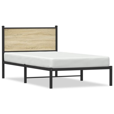 vidaXL Σκελετός Κρεβ. Χωρίς Στρώμα Sonoma Δρυς 100x200 εκ. Μεταλλικό