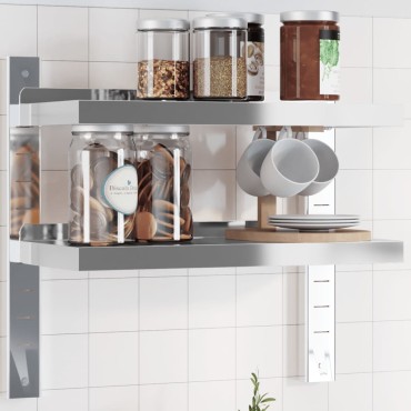 vidaXL Ράφι Τοίχου 2 Επιπ. Ασημί 50x23,5x48cm Ανοξείδωτο Ατσάλι 1 τεμ.