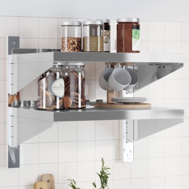 vidaXL Ράφι Τοίχου 2 Επιπ. Ασημί 50x40x48cm Ανοξείδωτο Ατσάλι 1 τεμ.