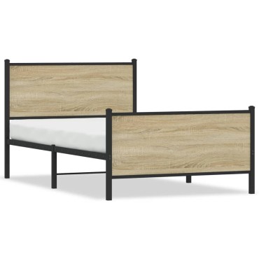 vidaXL Σκελετός Κρεβ. Χωρίς Στρώμα Sonoma Δρυς 100x200 εκ. Μεταλλικό