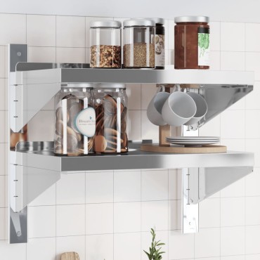 vidaXL Ράφι Τοίχου 2 Επιπ. Ασημί 50x30x48cm Ανοξείδωτο Ατσάλι 1 τεμ.