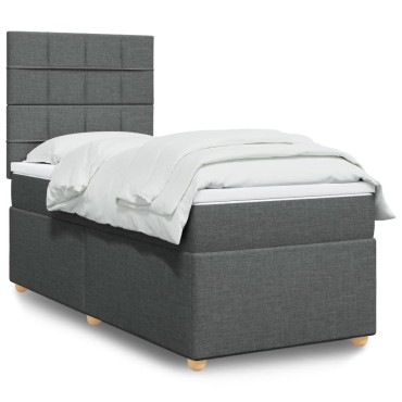 vidaXL Κρεβάτι Boxspring με Στρώμα Σκούρο Γκρι 90x190 εκ. Υφασμάτινο