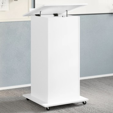 vidaXL Αναλόγιο με Ροδάκια & Συρτάρι Λευκό 55x55x107cm Επεξ. Ξύλο 1 τεμ.