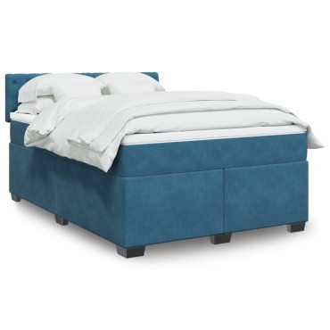 vidaXL Κρεβάτι Boxspring με Στρώμα Σκούρο Μπλε 140x190 εκ. Βελούδινο