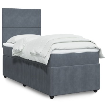 vidaXL Κρεβάτι Boxspring με Στρώμα Σκούρο Γκρι 90x200 εκ. Βελούδινο