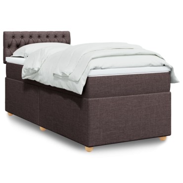 vidaXL Κρεβάτι Boxspring με Στρώμα Σκούρο Καφέ 90x190 εκ. Υφασμάτινο