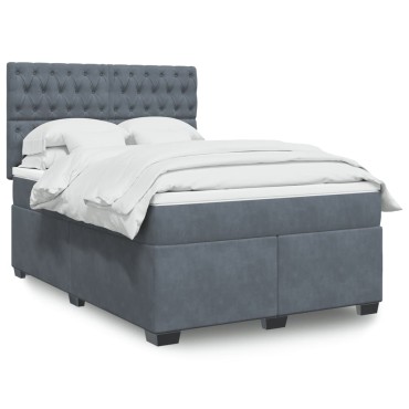 vidaXL Κρεβάτι Boxspring με Στρώμα Σκούρο Γκρι 140x190 εκ. Βελούδινο