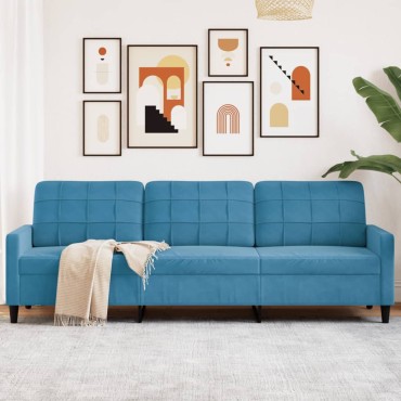 vidaXL Καναπές Τριθέσιος Μπλε Βελούδινος 226x77x80cm 1 τεμ.