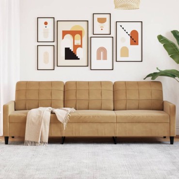 vidaXL Καναπές Τριθέσιος Καφέ Βελούδινος 226x77x80cm 1 τεμ.