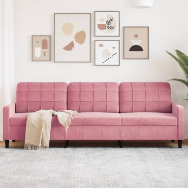 vidaXL Καναπές Τριθέσιος Ροζ Βελούδινος 226x77x80cm 1 τεμ.