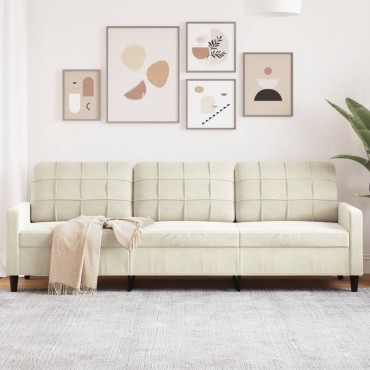 vidaXL Καναπές Τριθέσιος Κρεμ Βελούδινος 226x77x80cm 1 τεμ.