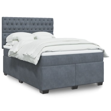 vidaXL Κρεβάτι Boxspring με Στρώμα Σκούρο Γκρι 140x190 εκ. Βελούδινο