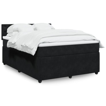 vidaXL Κρεβάτι Boxspring με Στρώμα Μαύρο 140x200cm Βελούδινο 1 τεμ. - Διπλό
