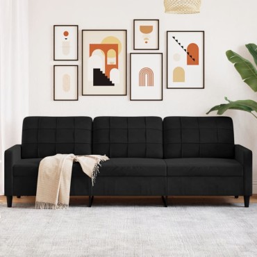 vidaXL Καναπές Τριθέσιος Μαύρος Βελούδινος 226x77x80cm 1 τεμ.