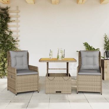 vidaXL Σετ Επίπλων Bistro 3 τεμ. Μπεζ Συνθετικό Ρατάν με Μαξιλάρια 55x60x93cm
