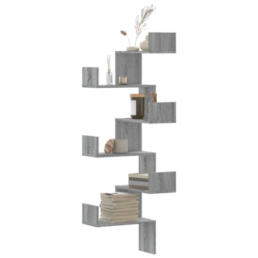vidaXL Γωνιακή Ραφιέρα Τοίχου Γκρι Sonoma 45x45x147cm Επεξ. Ξύλο 1 τεμ.