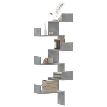 vidaXL Γωνιακή Ραφιέρα Τοίχου Γκρι Σκυρ. 45x45x147cm Επεξ. Ξύλο 1 τεμ.