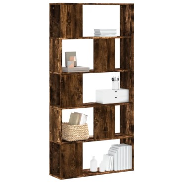 vidaXL Βιβλιοθήκη 5 Επιπέδων Καπνιστή Δρυς 80,5x23,5x162,5 Επεξ. Ξύλο 80,5x23,5x162,5cm 1 τεμ.