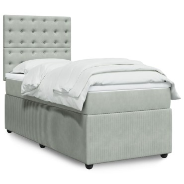vidaXL Κρεβάτι Boxspring με Στρώμα Ανοιχτό Γκρι 90x200 εκ. Βελούδινο