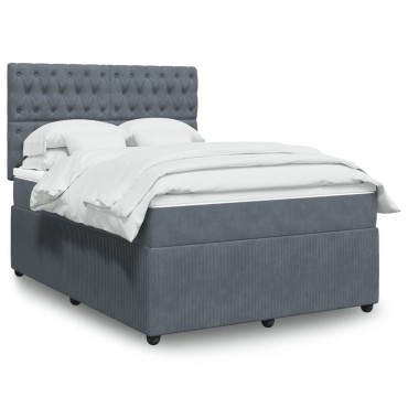 vidaXL Κρεβάτι Boxspring με Στρώμα Σκούρο Γκρι 140x190 εκ. Βελούδινο