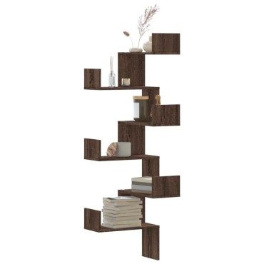 vidaXL Γωνιακή Ραφιέρα Τοίχου Καφέ Δρυς 45x45x147cm Επεξ. Ξύλο 1 τεμ.