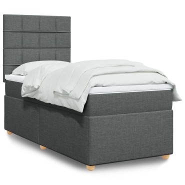 vidaXL Κρεβάτι Boxspring με Στρώμα Σκούρο Γκρι 90x200 εκ. Υφασμάτινο