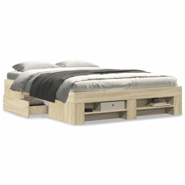 vidaXL Πλαίσιο Κρεβατιού Sonoma Δρυς 135x190 εκ. Επεξεργασμένο Ξύλο