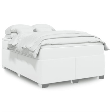 vidaXL Κρεβάτι Boxspring με Στρώμα Λευκό 160x200εκ.από Συνθετικό Δέρμα