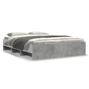 vidaXL Πλαίσιο Κρεβατιού Γκρι Σκυροδέματος 150x200 εκ. Επεξεργ. Ξύλο