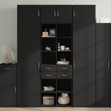vidaXL Ραφιέρα με Ντουλάπια Μαύρο 70x42,5x225cm από Επεξ. Ξύλο 1 τεμ.