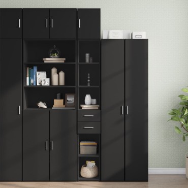 vidaXL Ντουλάπι Αποθήκευσης Στενό Μαύρο 30x42,5x225cm Επεξεργ. Ξύλο 1 τεμ.