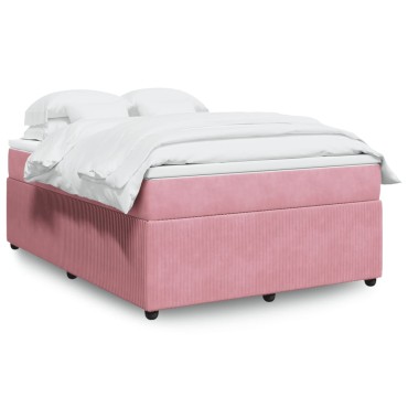 vidaXL Κρεβάτι Boxspring με Στρώμα Ροζ 160x200cm Βελούδινο 1 τεμ. - Διπλό