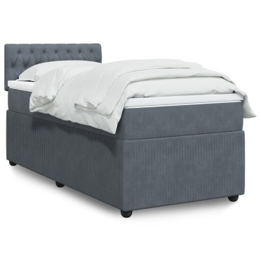 vidaXL Κρεβάτι Boxspring με Στρώμα Σκούρο Γκρι 90x200 εκ. Βελούδινο