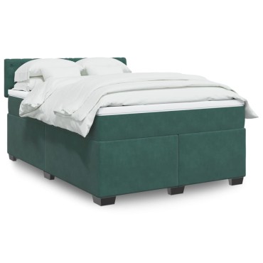 vidaXL Κρεβάτι Boxspring με Στρώμα Σκούρο Πράσινο 140x200εκ. Βελούδινο