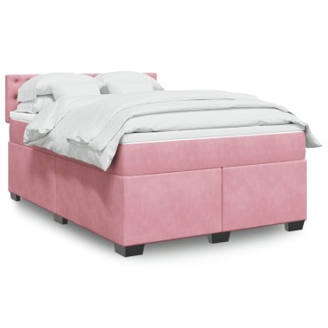vidaXL Κρεβάτι Boxspring με Στρώμα Σκούρο Ροζ 140x200 εκ. Βελούδινο