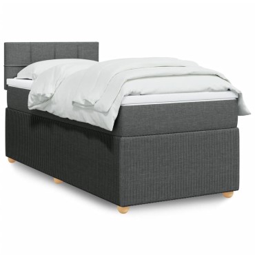 vidaXL Κρεβάτι Boxspring με Στρώμα Σκούρο Γκρι 90x190 εκ. Υφασμάτινο