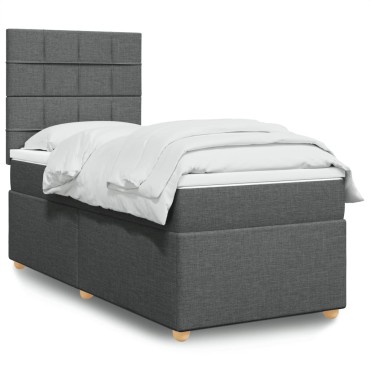 vidaXL Κρεβάτι Boxspring με Στρώμα Σκούρο Γκρι 90x200 εκ. Υφασμάτινο