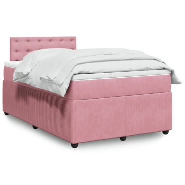 vidaXL Κρεβάτι Boxspring με Στρώμα Ροζ 120x200cm Βελούδινο 1 τεμ. - Μονό