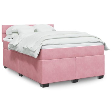 vidaXL Κρεβάτι Boxspring με Στρώμα Ροζ 140x200 εκ. Βελούδινο