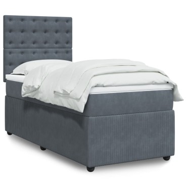 vidaXL Κρεβάτι Boxspring με Στρώμα Σκούρο Γκρι 90x200 εκ. Βελούδινο