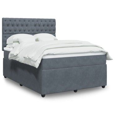 vidaXL Κρεβάτι Boxspring με Στρώμα Σκούρο Γκρι 140x190 εκ. Βελούδινο