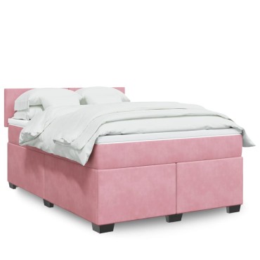 vidaXL Κρεβάτι Boxspring με Στρώμα Ροζ 140x200 εκ. Βελούδινο