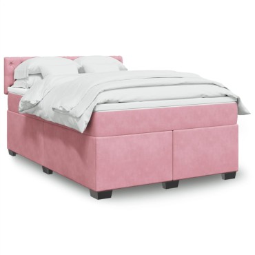 vidaXL Κρεβάτι Boxspring με Στρώμα Ροζ 140x200cm Βελούδινο 1 τεμ. - Διπλό
