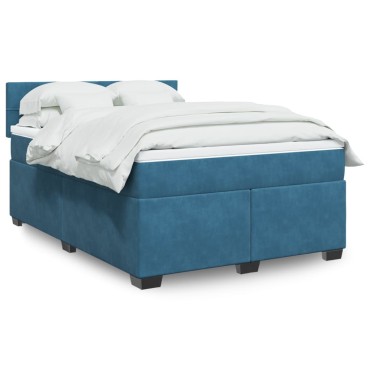 vidaXL Κρεβάτι Boxspring με Στρώμα Σκούρο Μπλε 140x200 εκ. Βελούδινο