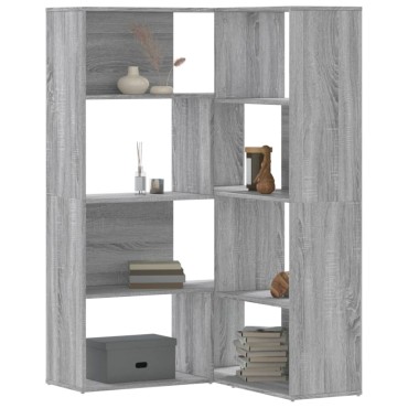 vidaXL Βιβλιοθήκη Γωνιακή 4 Επ. Γκρι Sonoma 85x85x140cm Επεξ. Ξύλο 1 τεμ.