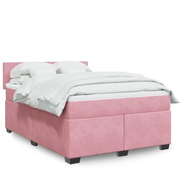 vidaXL Κρεβάτι Boxspring με Στρώμα Σκούρο Ροζ 140x200 εκ. Βελούδινο