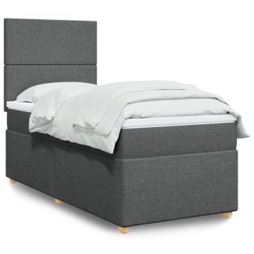 vidaXL Κρεβάτι Boxspring με Στρώμα Σκούρο Γκρι 90x200 εκ. Υφασμάτινο
