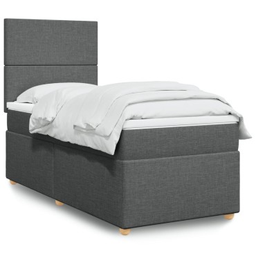 vidaXL Κρεβάτι Boxspring με Στρώμα Σκούρο Γκρι 90x200 εκ. Υφασμάτινο
