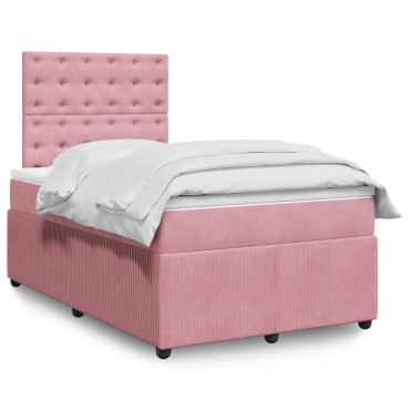 vidaXL Κρεβάτι Boxspring με Στρώμα Ροζ 120x200 εκ. Βελούδινο