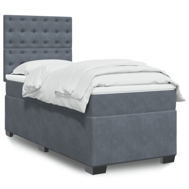 vidaXL Κρεβάτι Boxspring με Στρώμα Σκούρο Γκρι 90x200 εκ. Βελούδινο